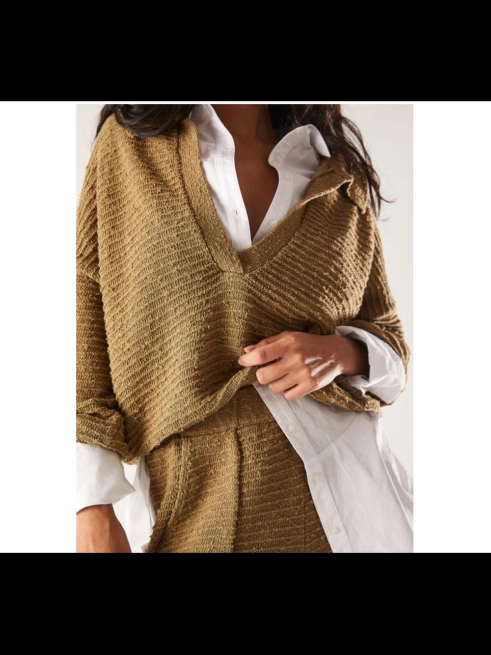 NWOT Free People FP Beach Carter Khaki Brown V Neck Sweater - Size Small